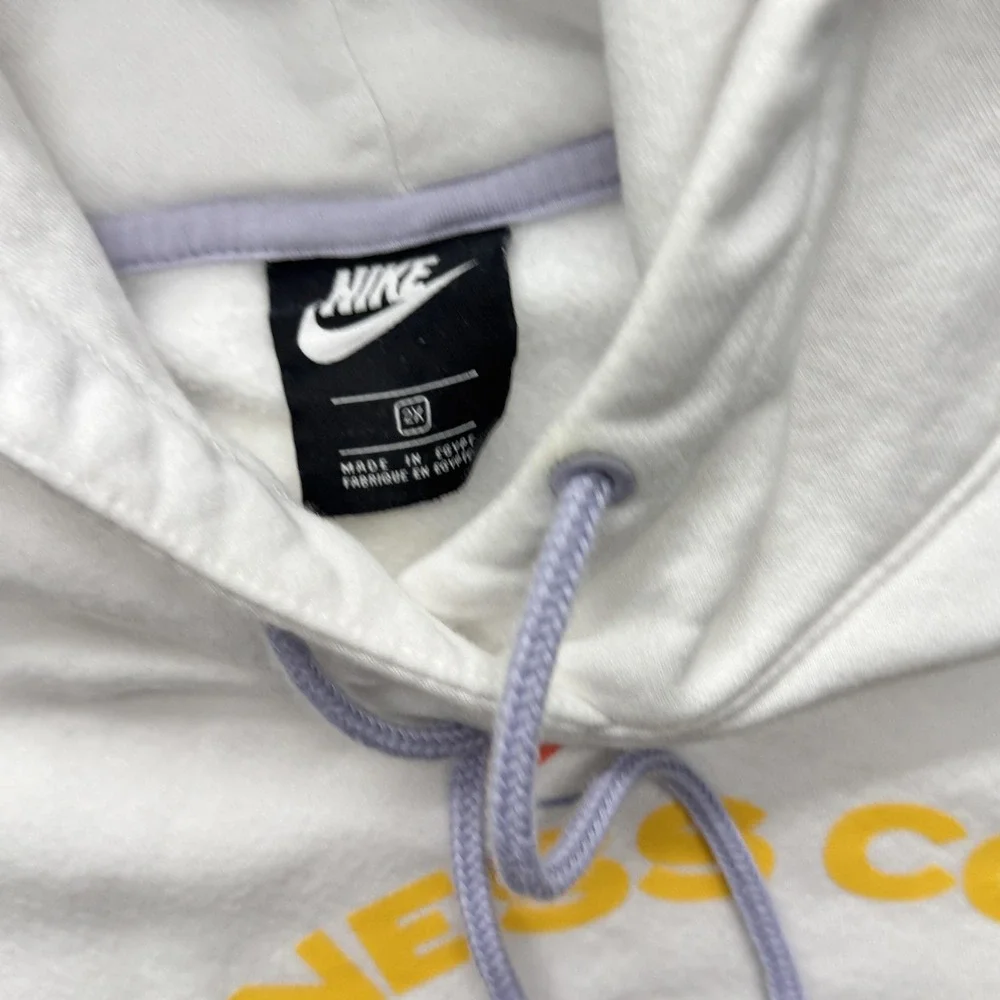 Nike Hoodie Womens 2X White Pullover Fleece Hooded Graphic Floral‎ Relaxed Fit